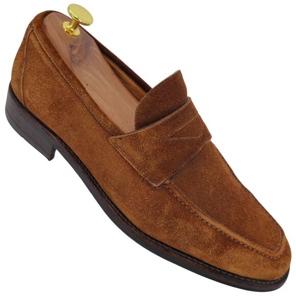 Calzoleria Harris Other - Harris 1913 Handmade Dress Shoes Mens size 8.5 Brown Suede Leather Penny Loafers